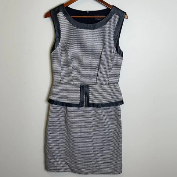 CONNECTED APPAREL Houndstooth Leather Trim Dress Peplum Parisian Classic Size S - Picture 10 of 10